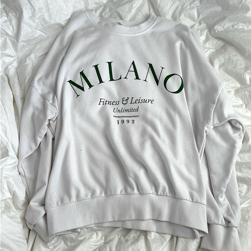 H&M White Sweatshirt with Green Milano Print